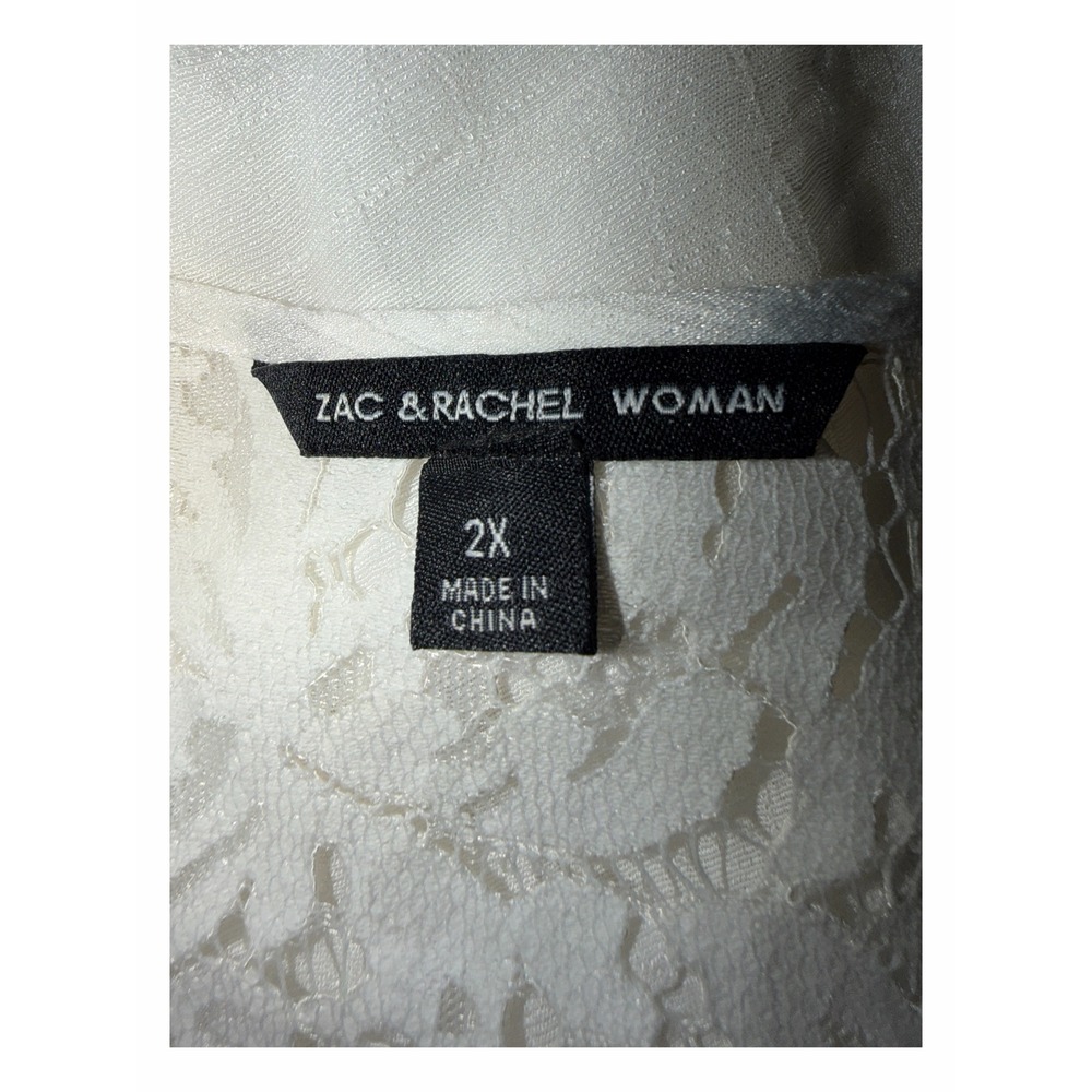 Zac & Rachel Woman White Lace Trim Tunic Blouse Bell Sleeve Plus Size 2X - Picture 3 of 5